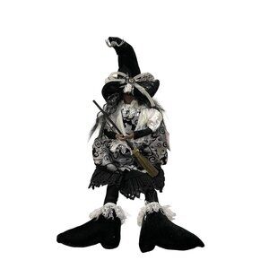 Spooky Village Sitting Witch Halloween Decoration 23 Inch Black White Silver